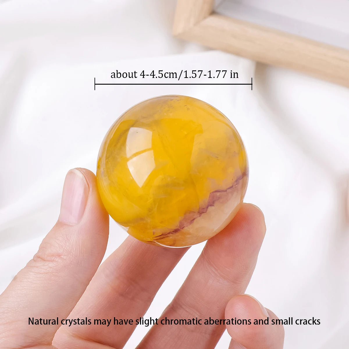 1PC Natural Sphere Yellow Fluorite Lepidolite Symbiosis Crystal Ball Healing Stone Home Decoration With Wooden Base