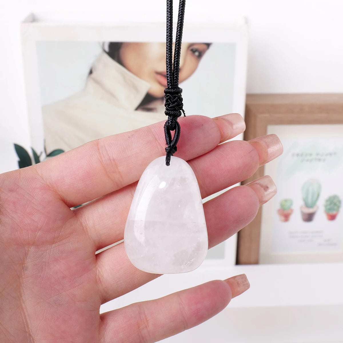 1pc Natural Stone Clear quartz Crystal Water Droplet Pendant Sphere Necklace Ornament Decorative Chakra Home Decoration