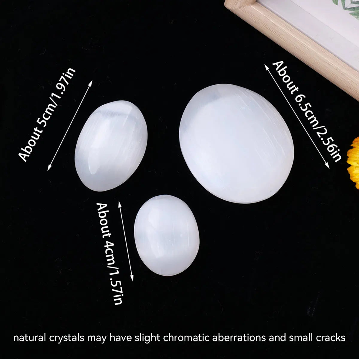 1PC Natural Crystal White Selenite Palm Stone Mind Healing Finger Massage Stone Feng Feng Shui