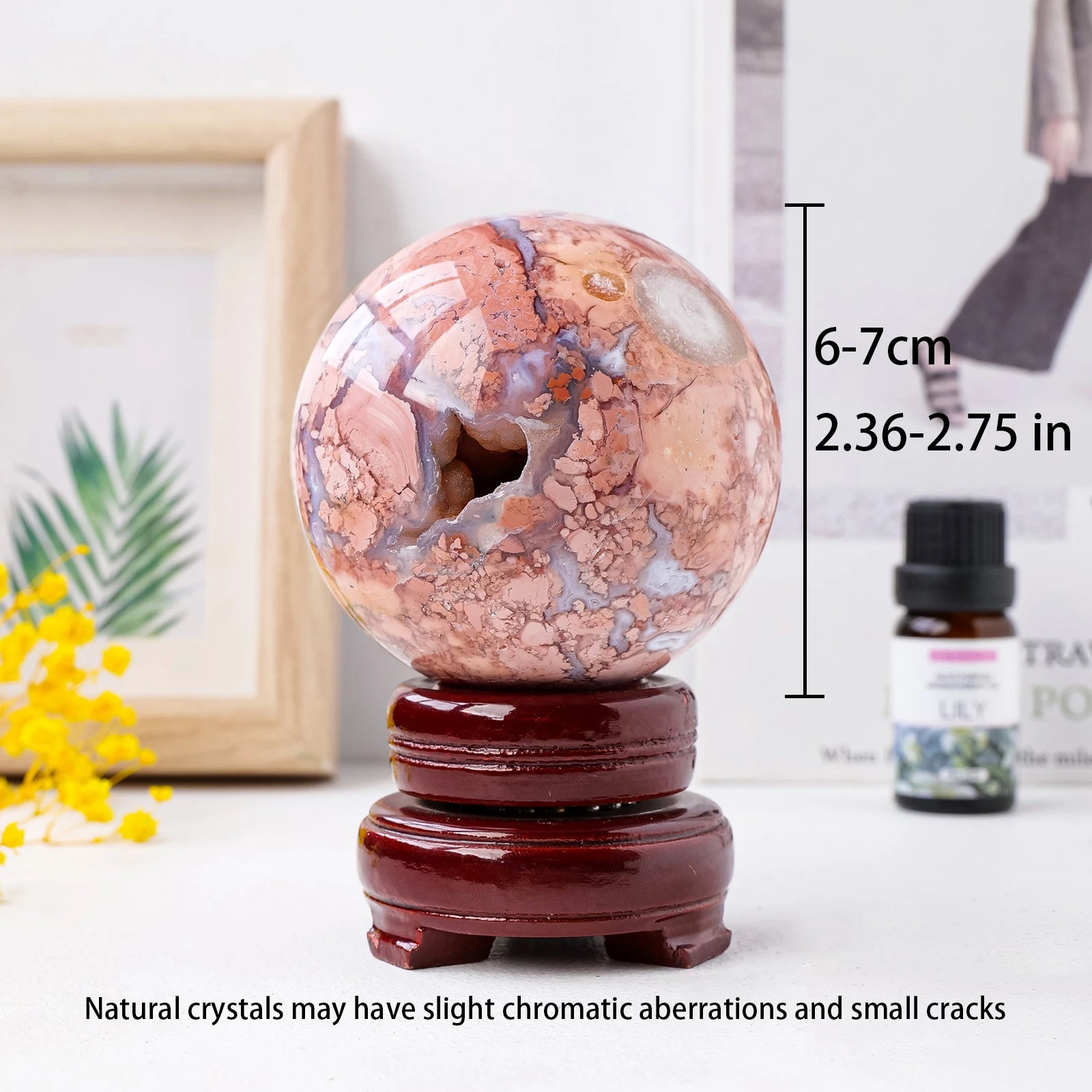 1PC Natural Crystal Pink Agate Crystal Ball Healing Magic Sphere Stone Druze Home Decor Energy Harvesting