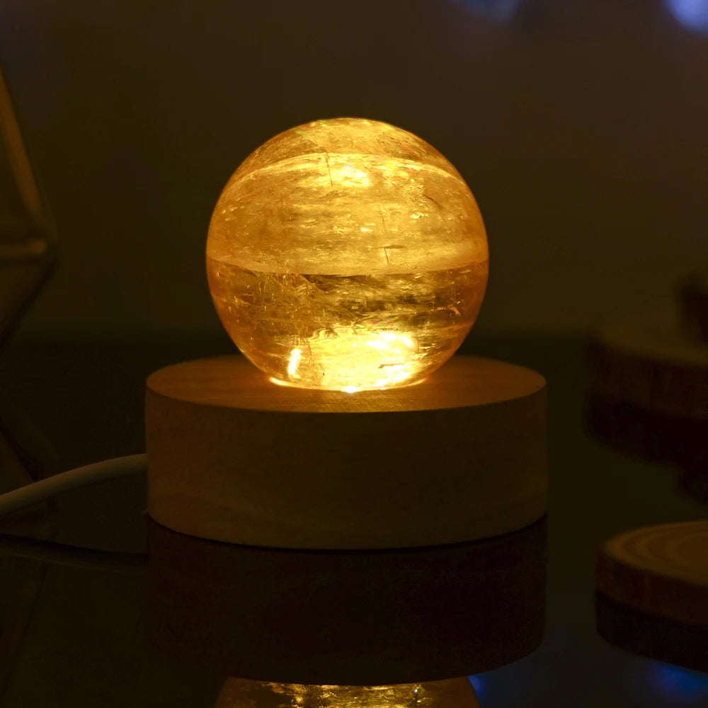 Natural Yellow Calcite Crystal Ball Led Atmosphere Best Creative Decoration New Strange Gift Night