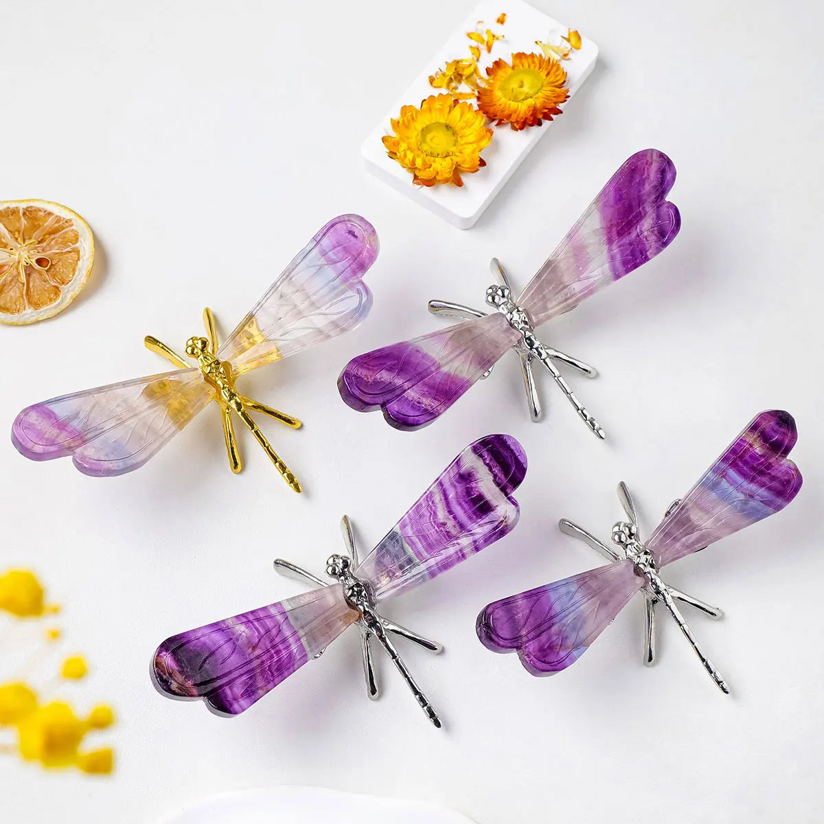 1PC Natural Rainbow Fluorite Dragonfly Statue Crystal Stone Carving Gemstone Crafts Decoration Home Decoration Gifts