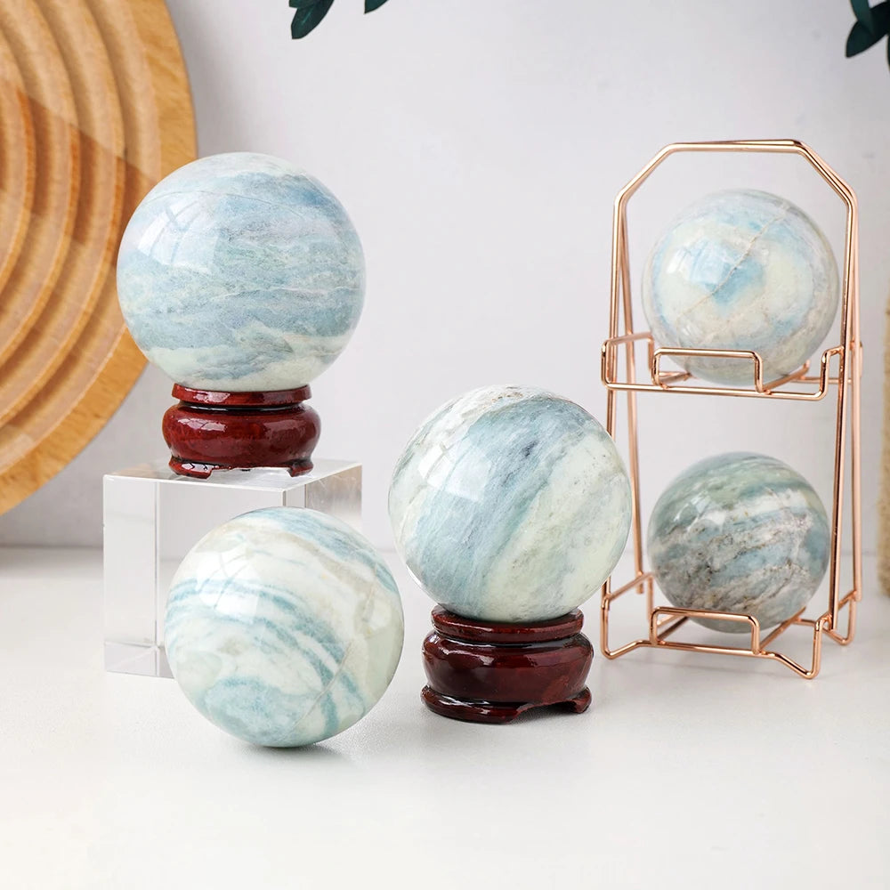 Natural Blue Quartz Yaran grain stone Crystal Sphere Magic Ball Display Stand Desktop Ornaments Photography Props