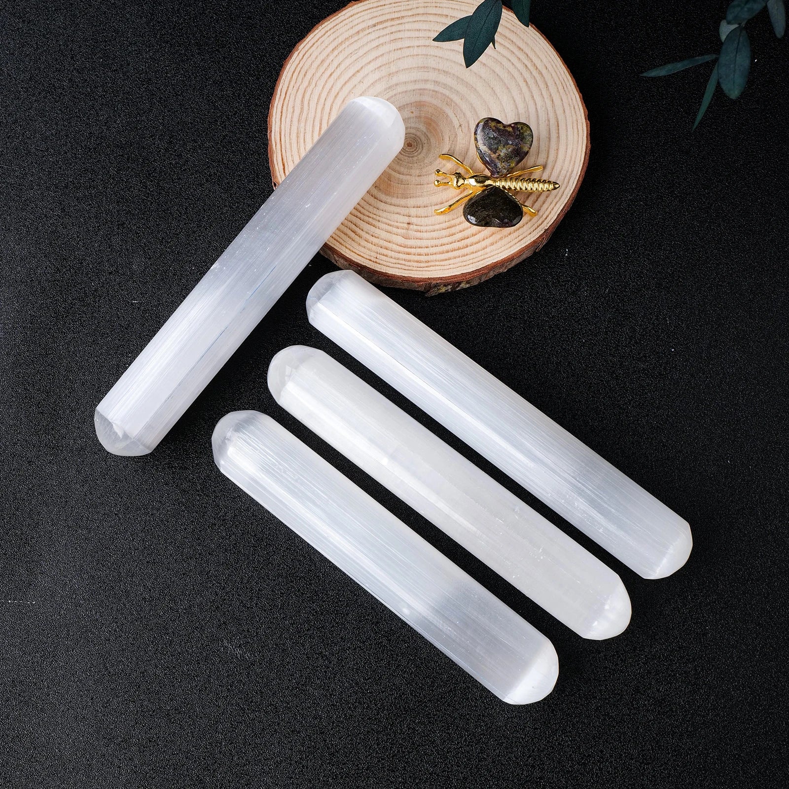 1PC Natural Stones White Selenite Massage Stick Crystal Wand Healing Gypsum Crystal Palm Stone Gifts