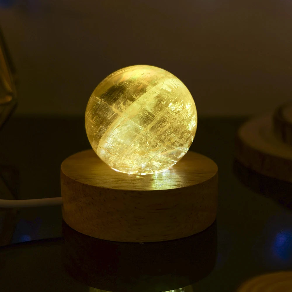 Natural Yellow Calcite Crystal Ball Led Atmosphere Best Creative Decoration New Strange Gift Night