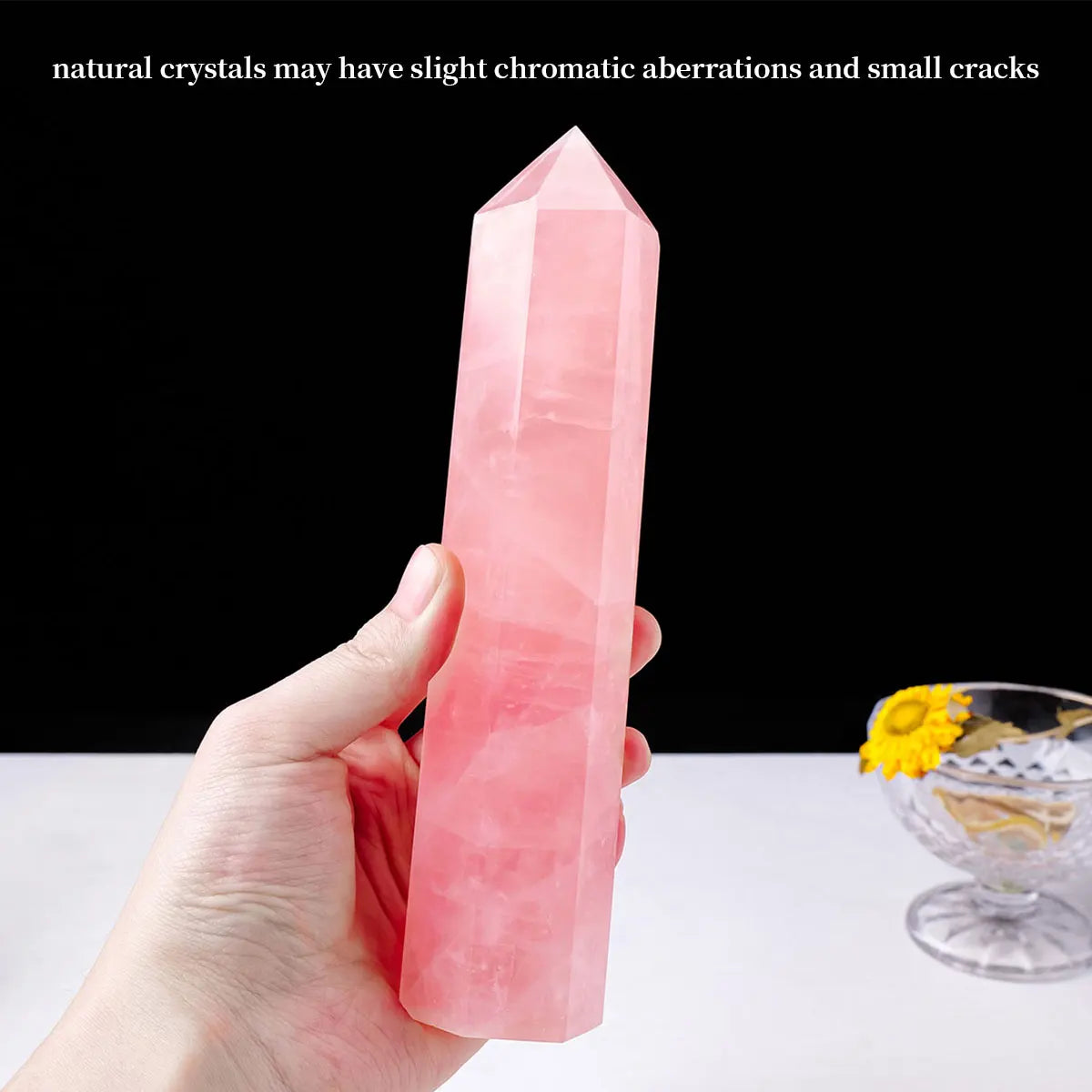 1pc Natural Rose Quartz Crystal Point Pink Crystal Wand Hand polished Hexagon for Home Furnishing decoration