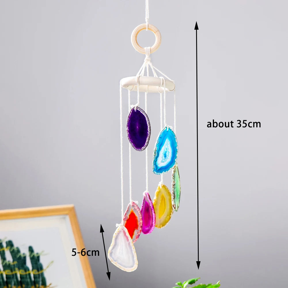 Natural Crystal Agate Windchime Reiki Healing Gemstones  Pendant Crystal Wind Chime Home Garden Wall Room Ornament Decor