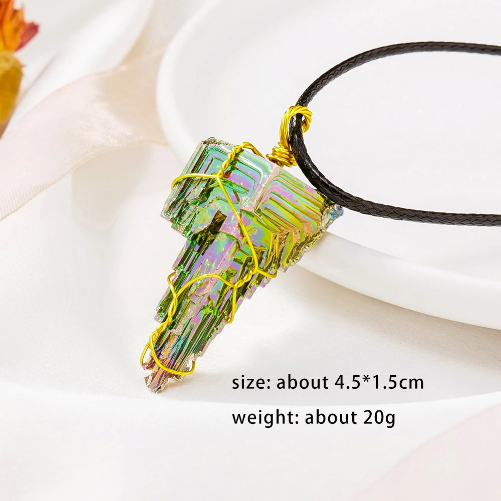 Natural Quartz Stone Bismuth Ore Pendant Crystal Raw Stone Energy Rough Gemstone Necklace Gifts for Women