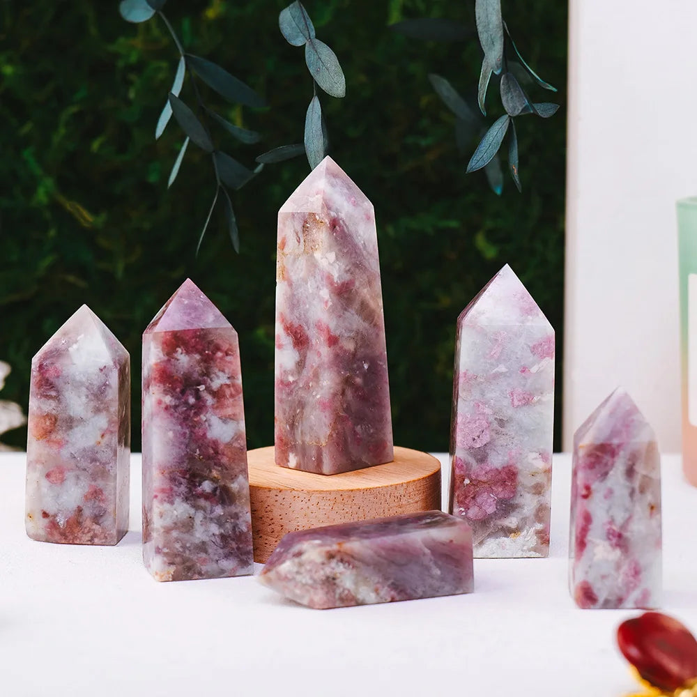 1PC Natural Crystal Healing Tetrahedron Wands Single Point  Plum Blossom Tourmaline Crystal Tower Reiki Chakra Energy Stones