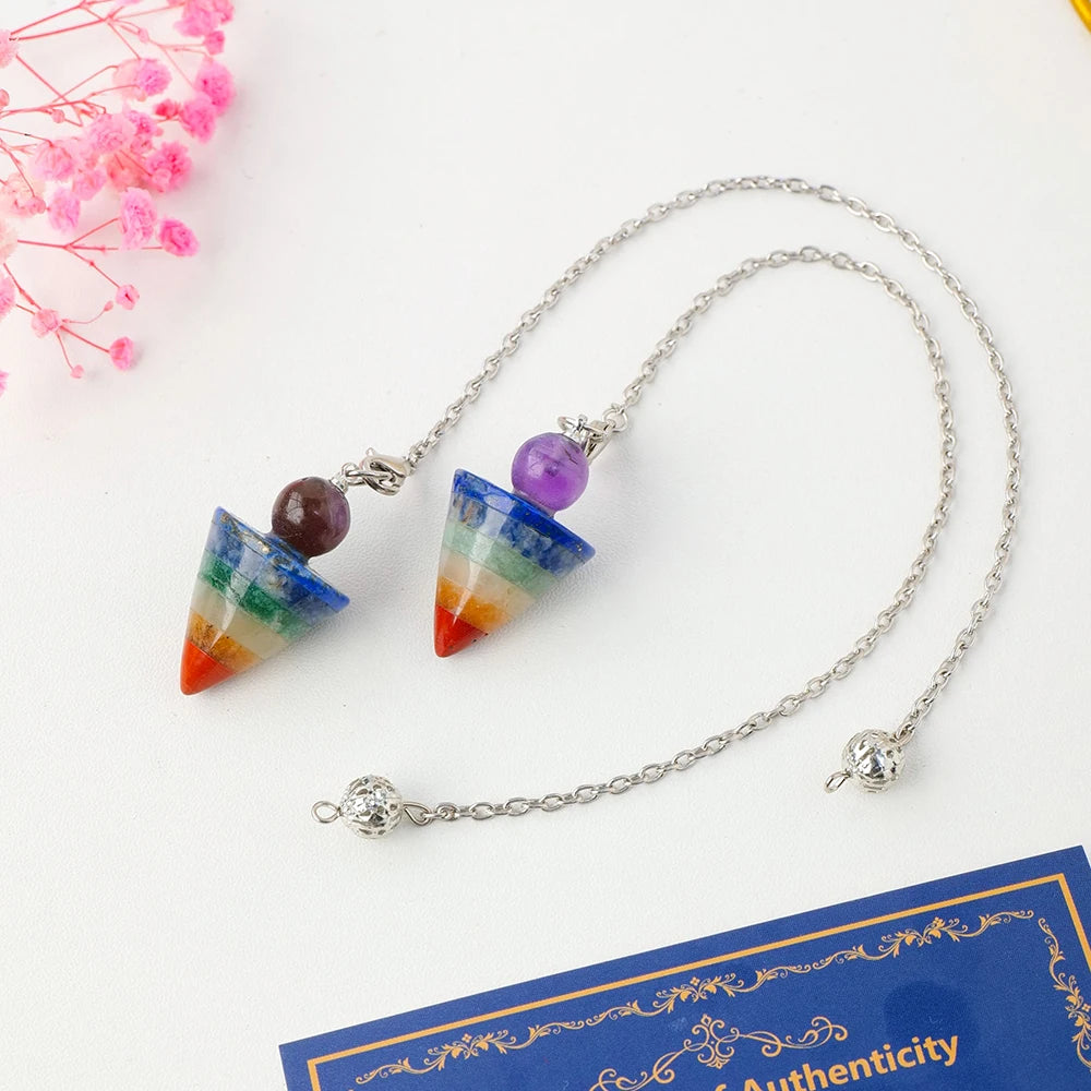 7 Chakra Healing Crystals Pendulum for Dowsing Divination Quartz Natural Stone Antique Reiki Pendant Pendulo Jewelry