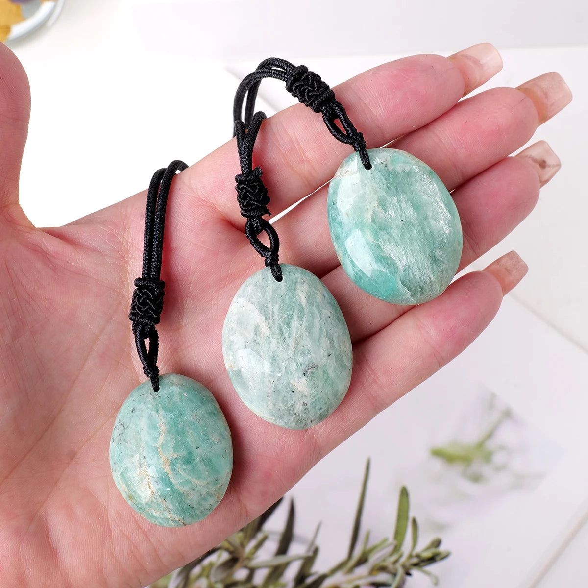 1PC Natural Amazonite Pendant Necklaces Men Energy Quartz Necklaces Stones Ornament Send Random