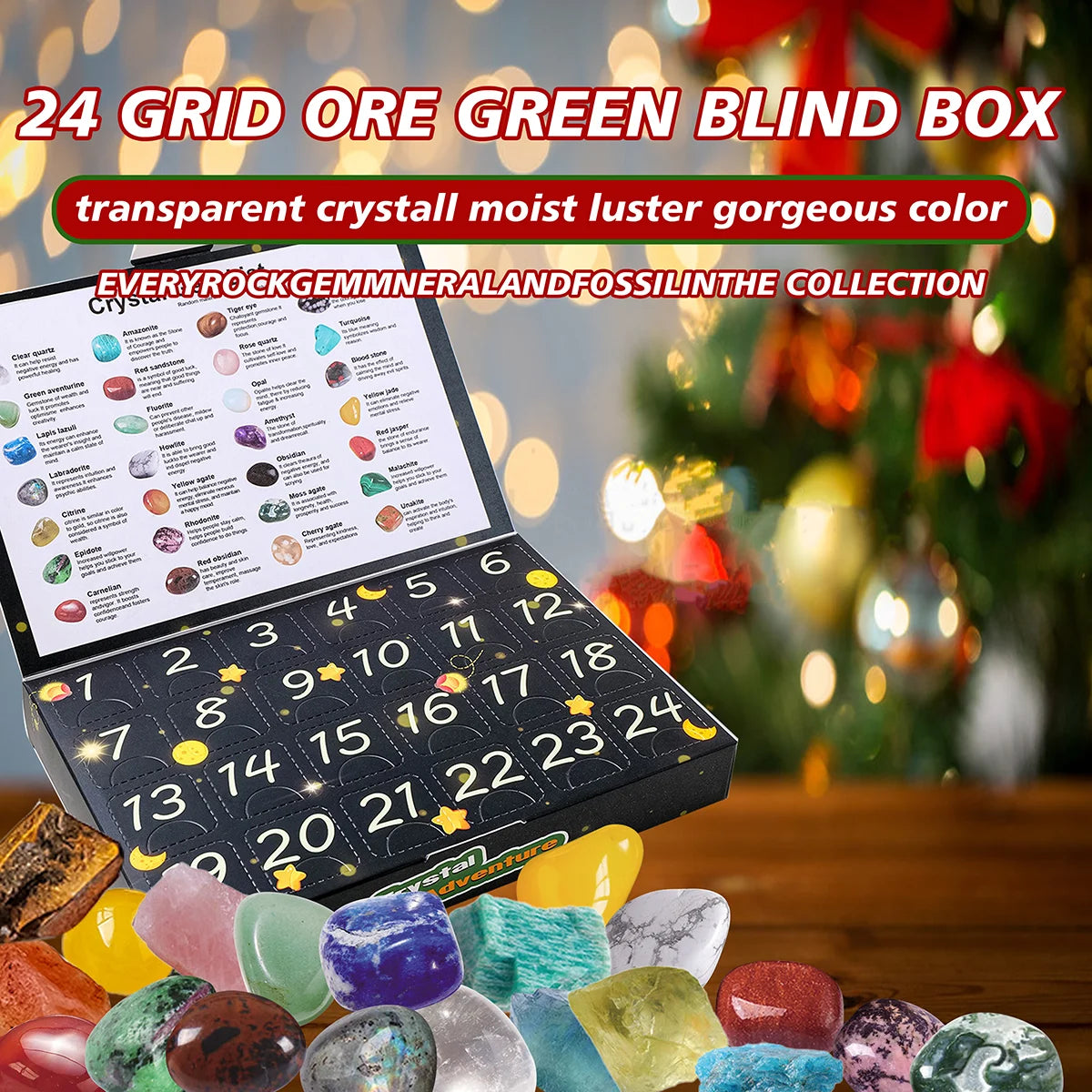 24 Grid Ore Crystal Gemstone Blind Box Rock Mineral Specimens Collection Natural Healing Stone Children's Christmas Gifts