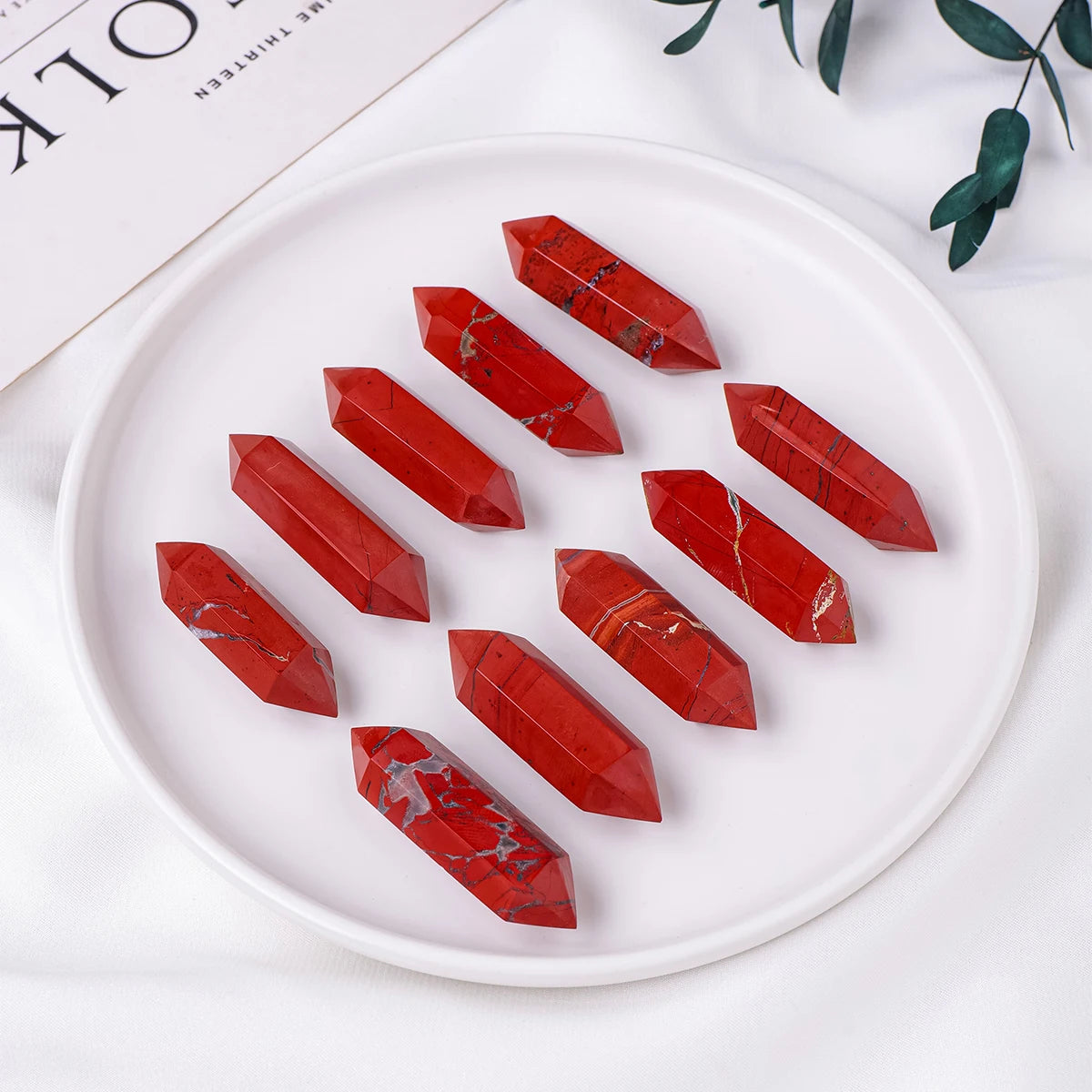 1PC Natural Crystal Red Jasper Hexagonal Prisms Double Point Wand Crystal Healing Stone Home Decoration