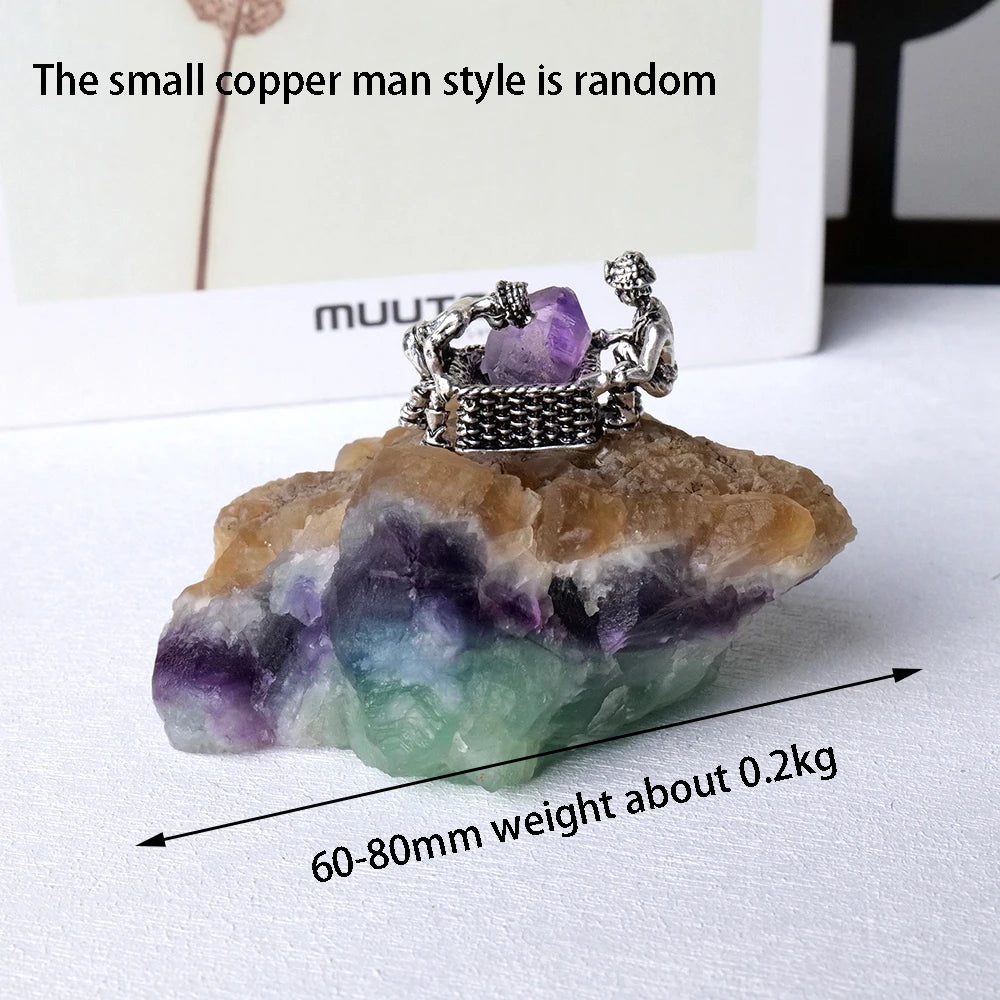 Natural Rainbow Fluorite Raw Stone Unpolished Irregular Rough Stone DIY Mineral specimens Copper Miners Decorative Ornaments