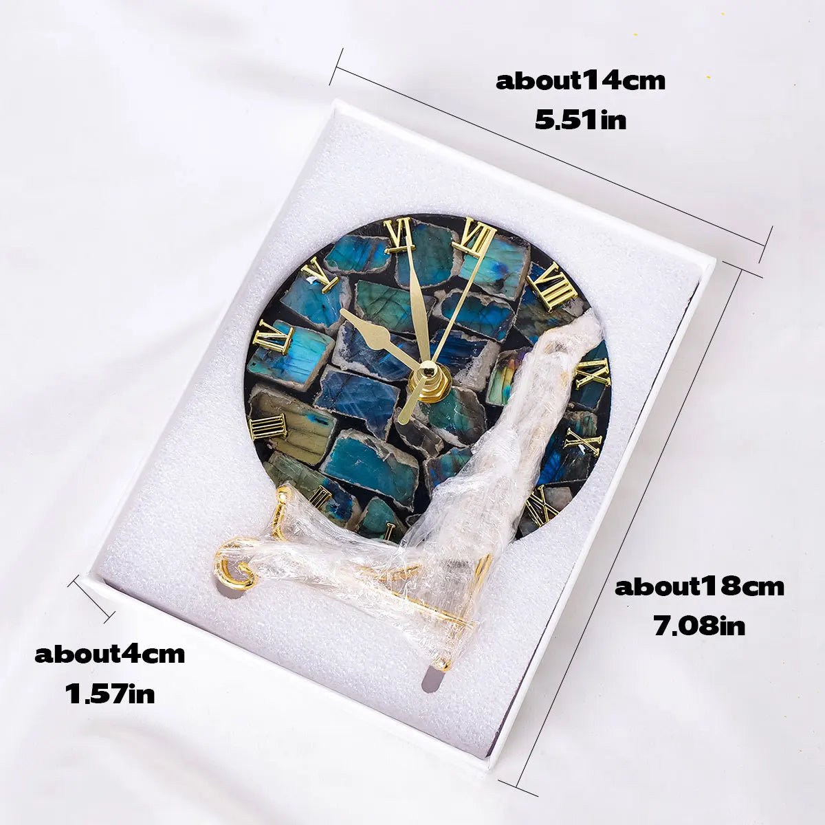 1pc Light Luxury Wind Labradorite Agate Piece Round Stone Piece Creative Clock Pendant Desk Accessories Home Bedroom Decoration