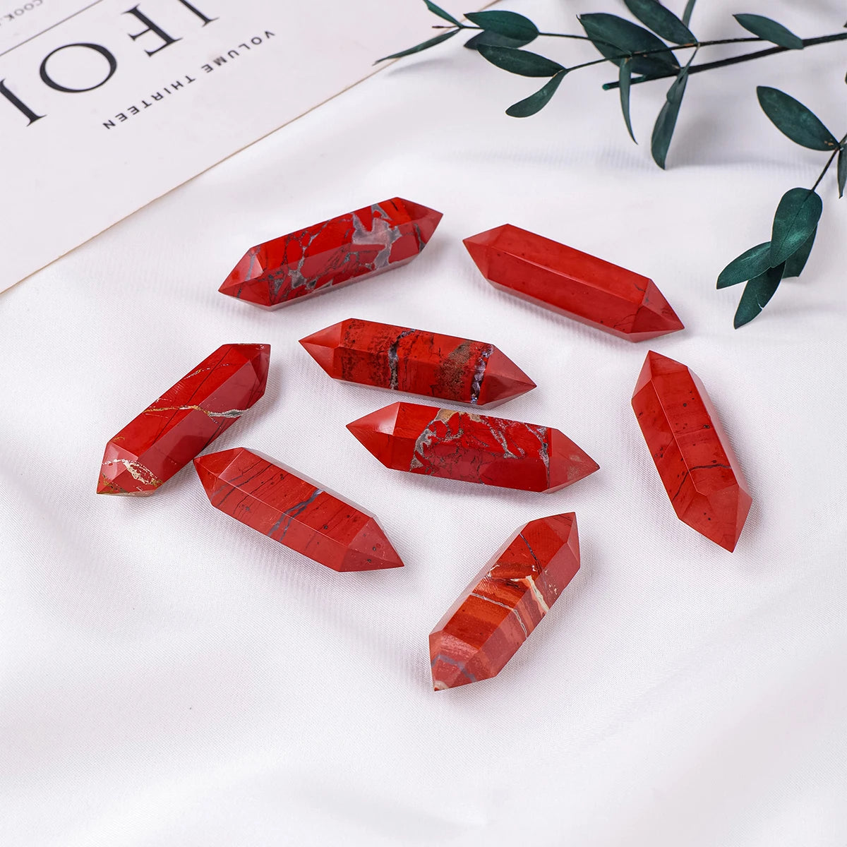 1PC Natural Crystal Red Jasper Hexagonal Prisms Double Point Wand Crystal Healing Stone Home Decoration