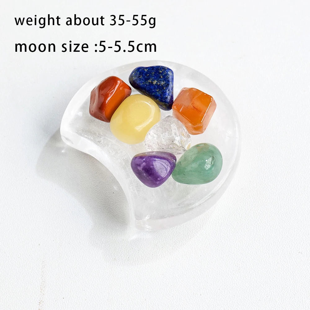 Natural Seven Chakras Health Energy Treatment Stone Clear Quartz Moon Shape Crystal Bowl For Yoga