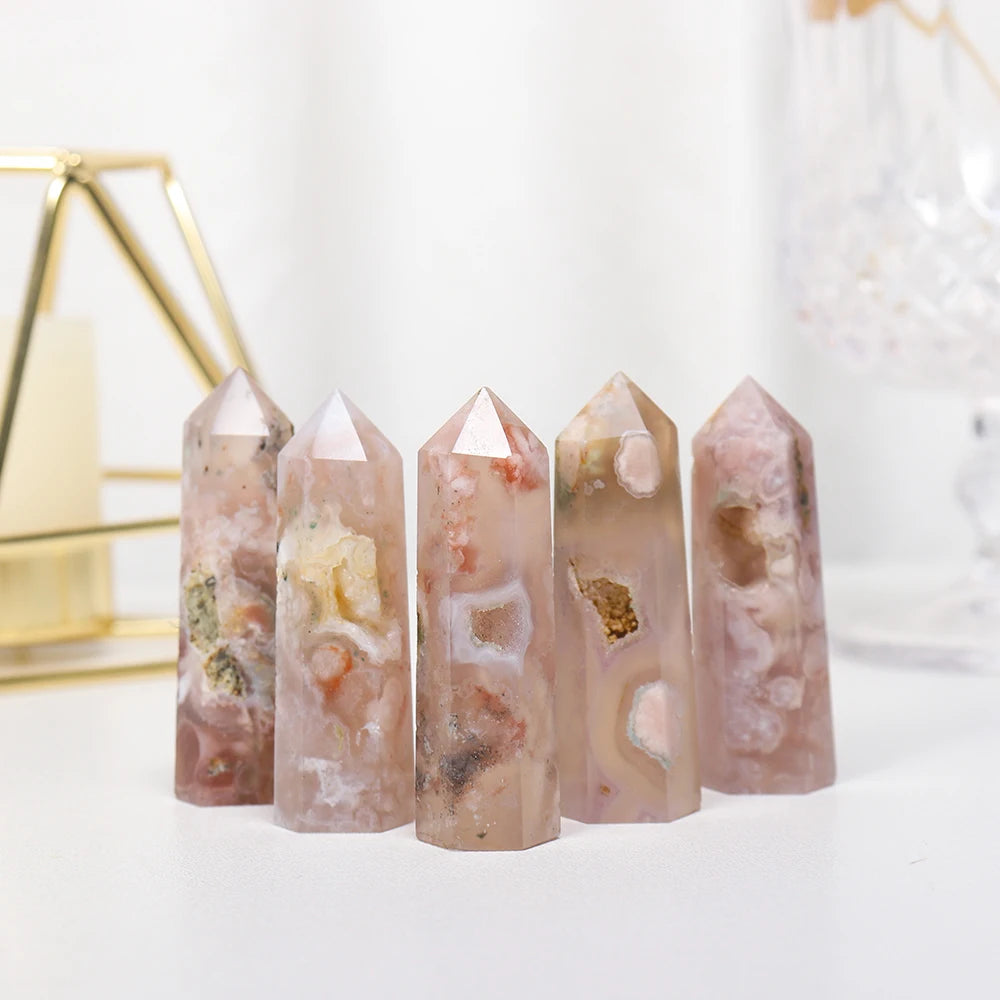 1PC Natural Crystal Cherry agate Point Healing Crystal Quartz Tower Healing Wand Stone Meditation Stone Energy Gem Home Decor