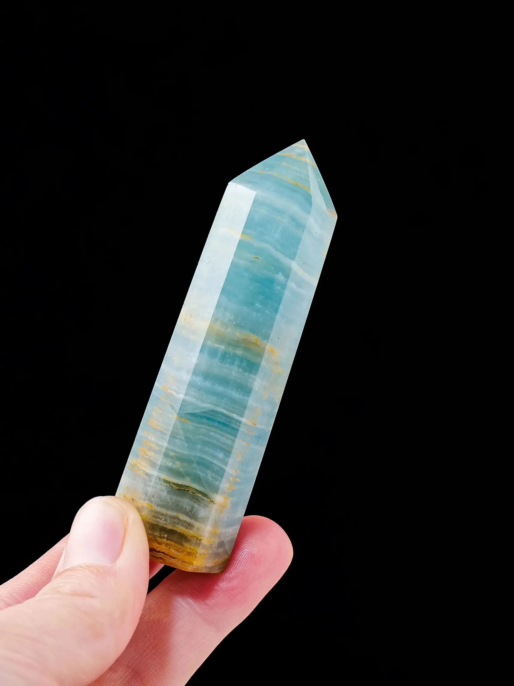 1PC Natural Crystal Blue Onyx Calcite  Point Healing Crystal Quartz Tower Healing Wand Stone Meditation Stone Energy Gem