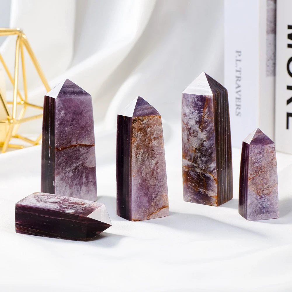 High-quality Natural Purple Lepidolite Crystal Tower Magic Point Crystal Pyramid  For Healing Home Decoration