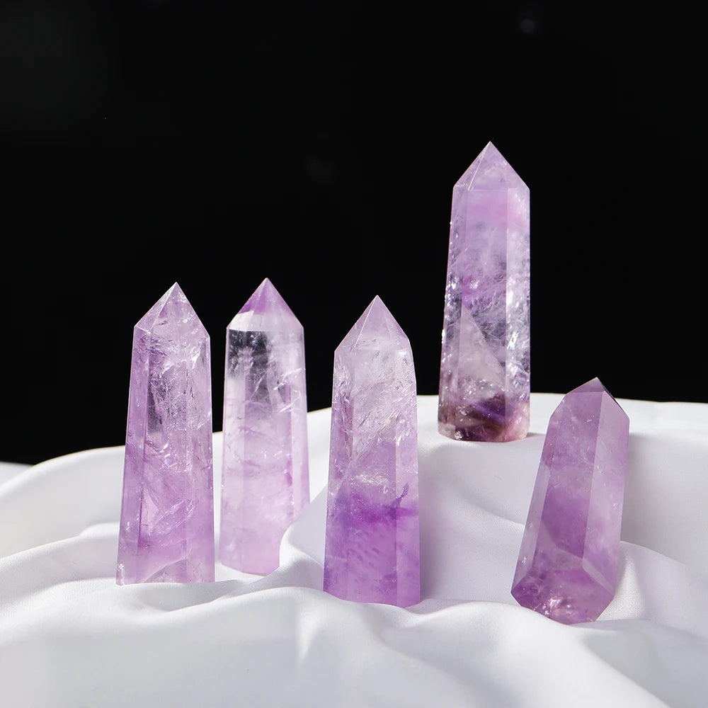 1pc Natural Brazilian Amethyst Hexagonal Column Energy Crystal Tower Improves Interpersonal Relationship Gem Decoration