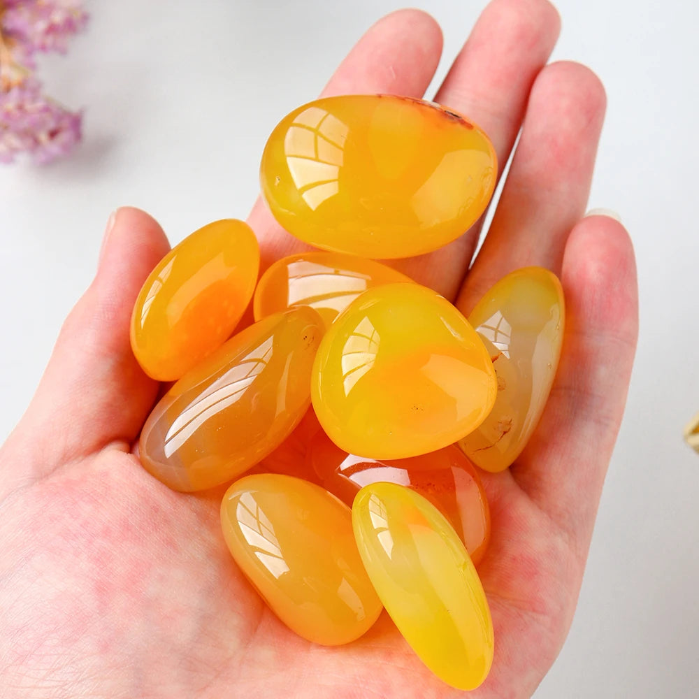 50G /Bag Natural Healing Yellow Carnelian Polished Rolling Stone Agate Tumble Gemstone  For Garden Aquarium Decoration