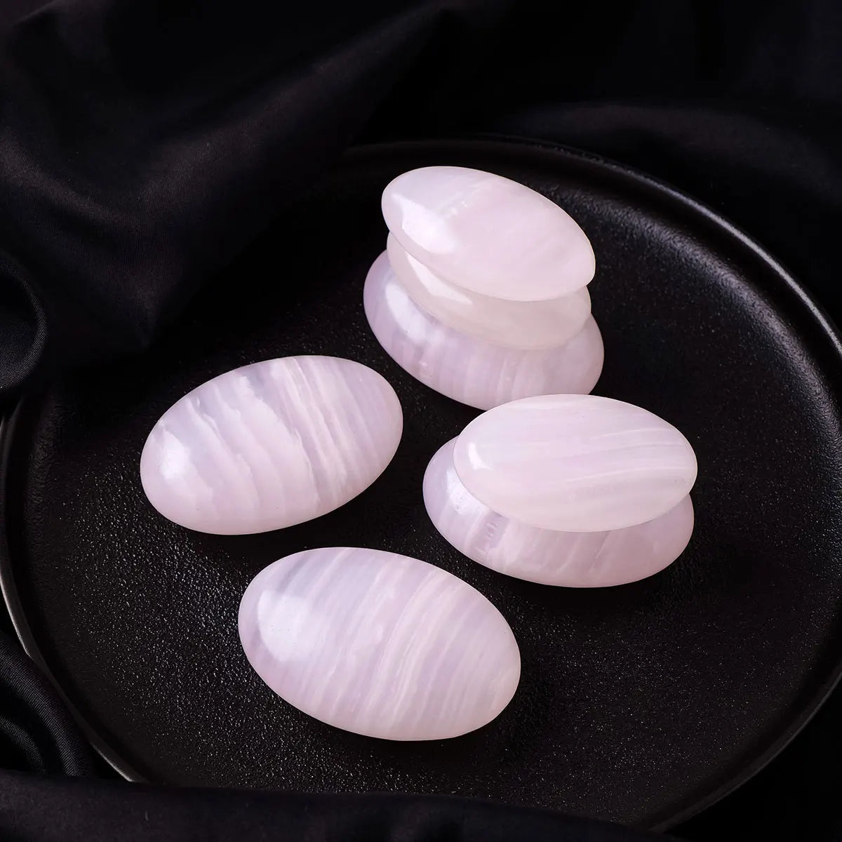 1PC Natural Crystal Rose Calcite Palm Stone Mind Healing Finger Massage Energy Stone Feng Shui Yoga Home Decoration