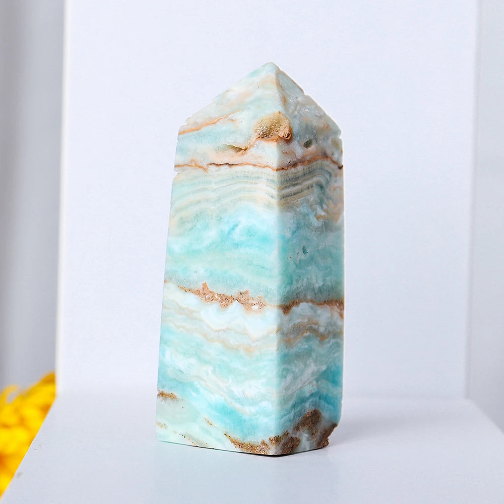 Natural Caribbean Calcite Crystal Column Marine Calcite Heteropolar Ore Crystal Tower Point  Healing Stone Pyramid Ornament