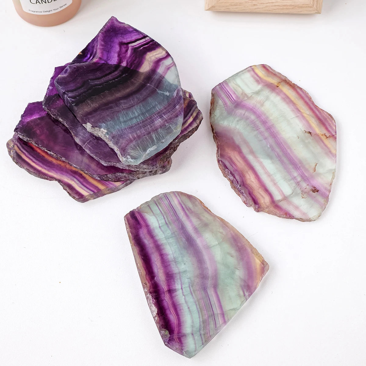 1pc Natural Crystal Slab Colorful Watermelon Striped Fluorite Polished Crystal Quartz Slice Healing Reiki Gemstone Feng Shui