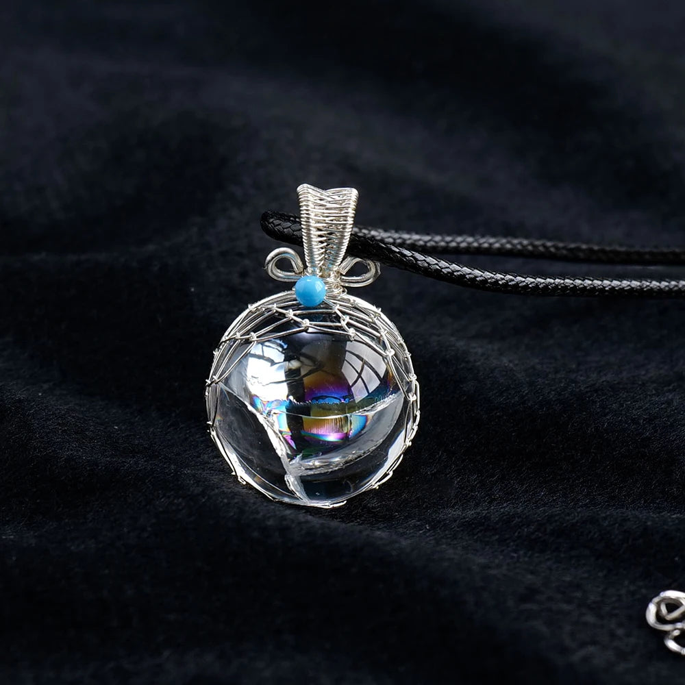 Natural Rainbow Clear Quartz Crystal Ball Pendant Necklace Chakra Gemstone Healing Sphere Gifts