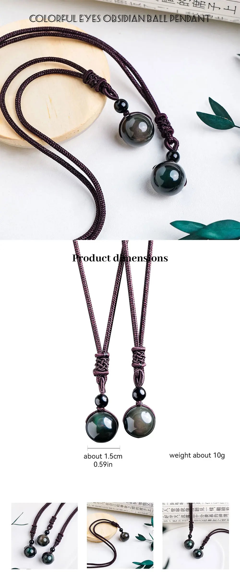 1PC Natural Rainbow Eye Obsidian Crystal Ball Pendants Energy Necklace Accessories Men's jewelry Gifts