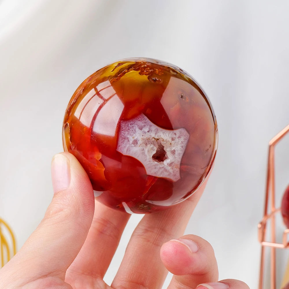 1PC Natural Crystal Red Agate Crystal Sphere Carnelian Decorative Ball Ornaments Reiki  Healing Stone