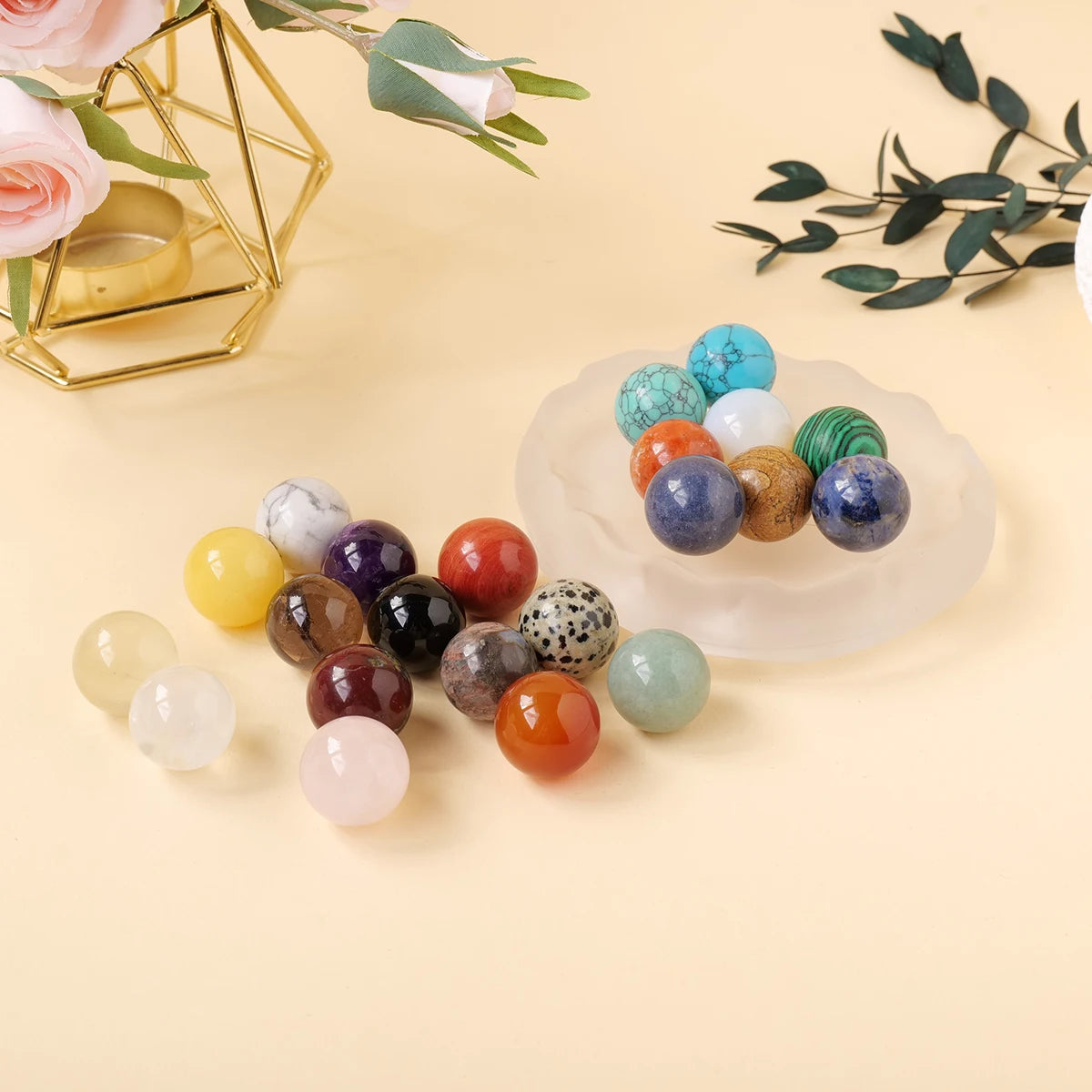 1pc 2cm Natural Gemstone Crystal Ball Chakra Sphere Collection Healing Reiki Decor Crystal Quartz Stone Balls Beads