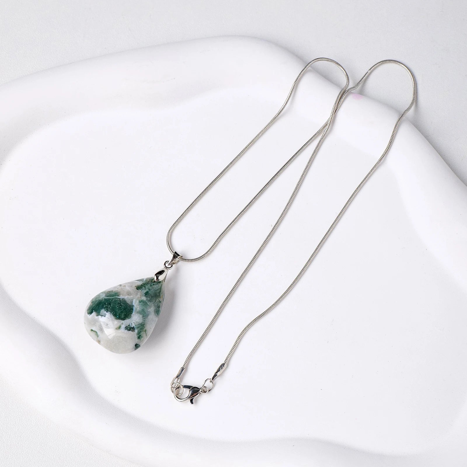 1PC Natural Healing Stone Water Drop Shape Green Moss agate Crystal pendant Women Men Jewelry Necklace Gift