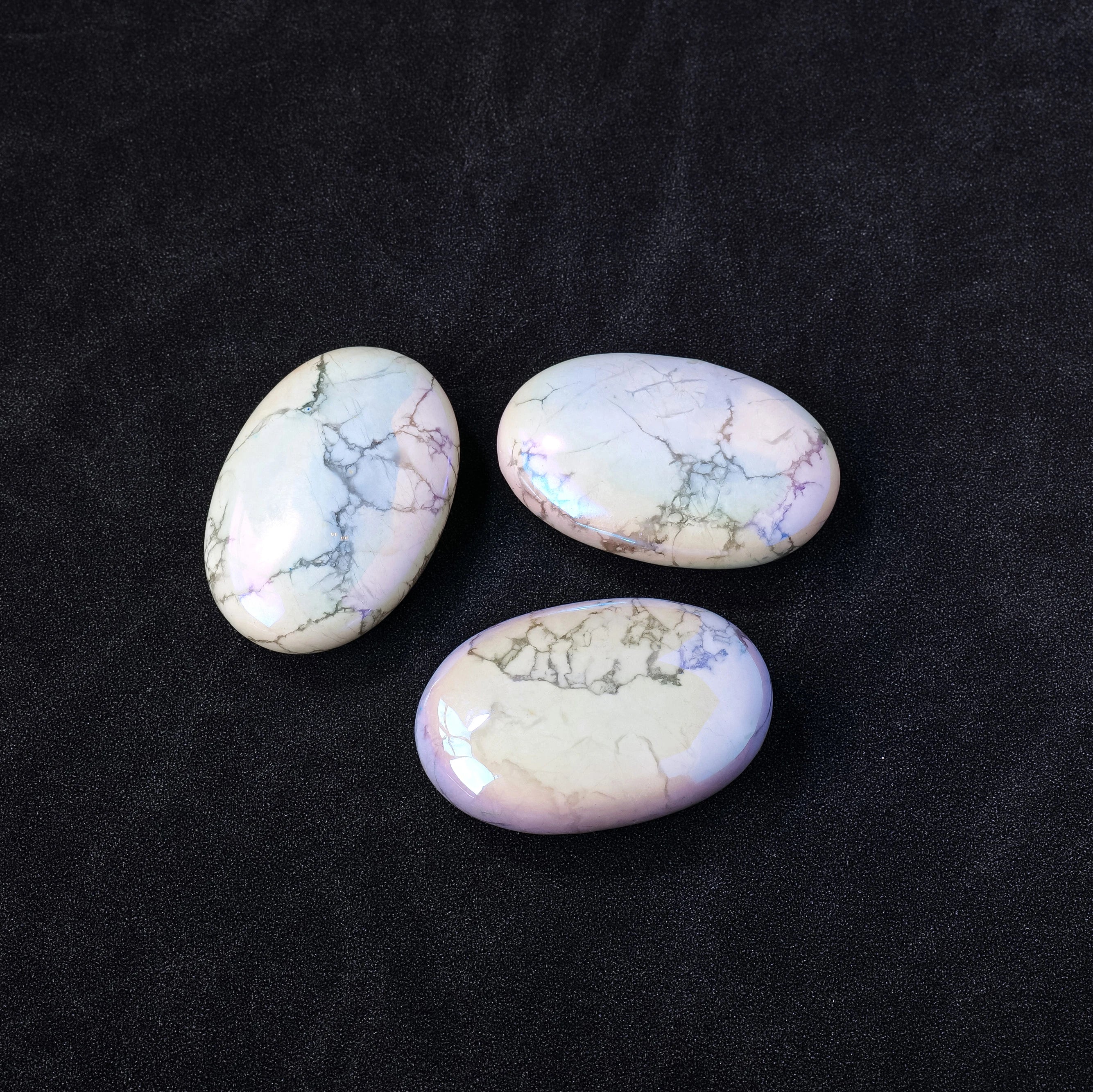 1PC Natural Angel Color Aura Rainbow Reiki Healing Oval Pocket Palm Worry Stone Polished White Howlite Turquoise Massage Stone