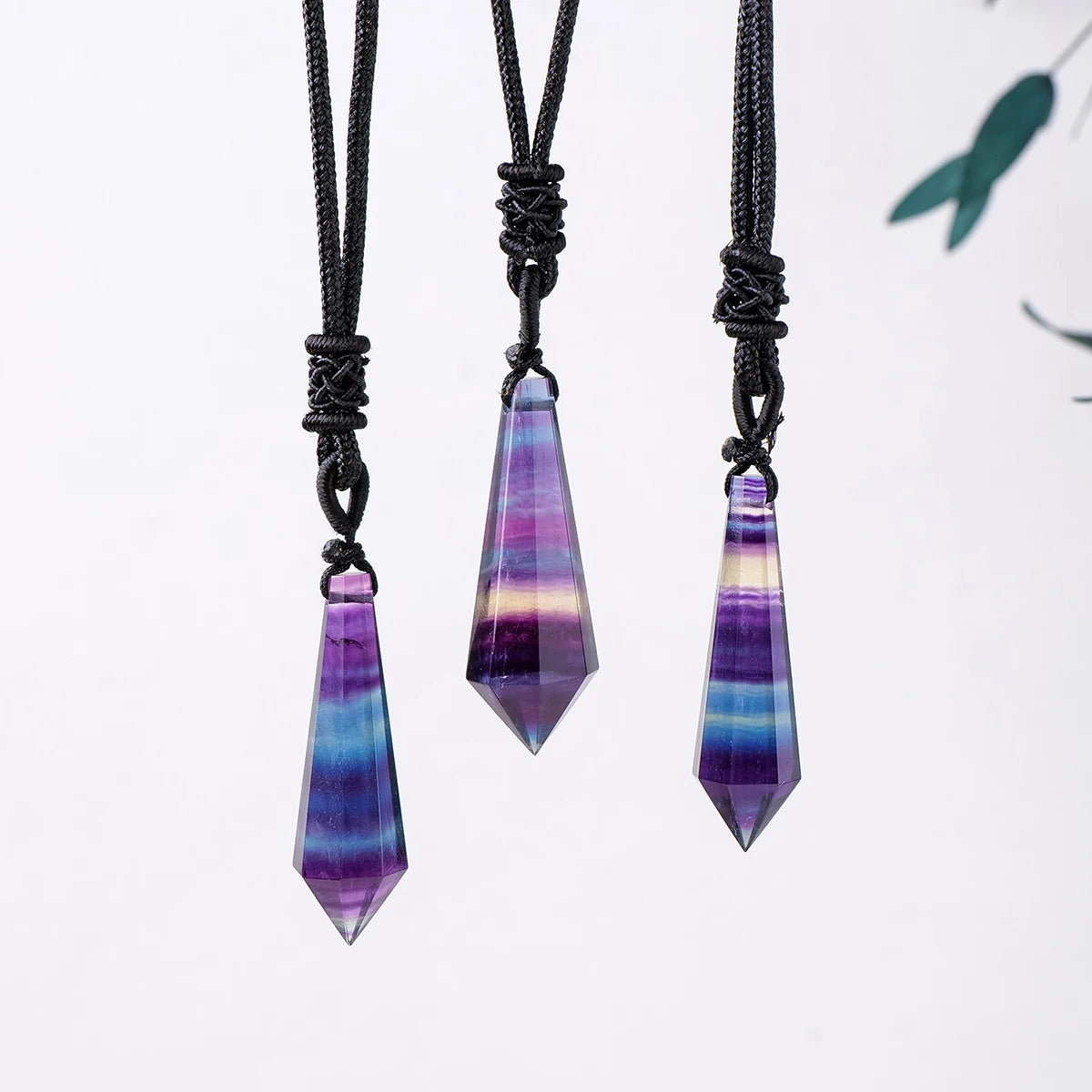 1PC Natural Healing Energy Crystal Stone Rainbow Fluorite Crystal Point Pendant Jewelry Women's Necklace Gift