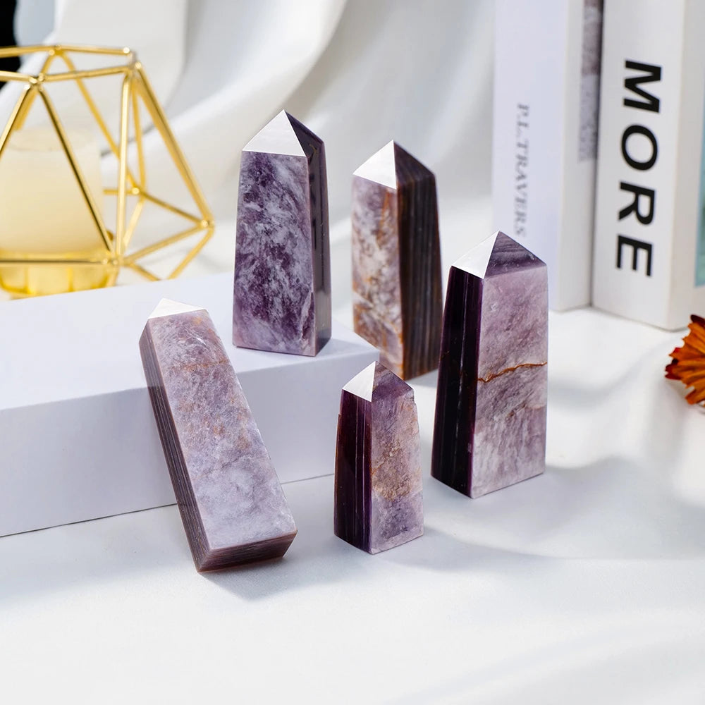 High-quality Natural Purple Lepidolite Crystal Tower Magic Point Crystal Pyramid  For Healing Home Decoration