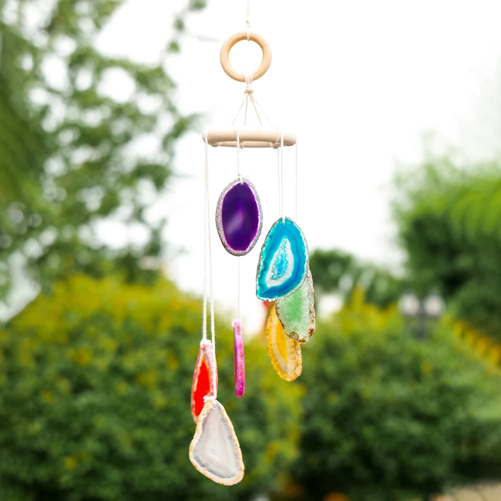 Natural Crystal Agate Windchime Reiki Healing Gemstones  Pendant Crystal Wind Chime Home Garden Wall Room Ornament Decor