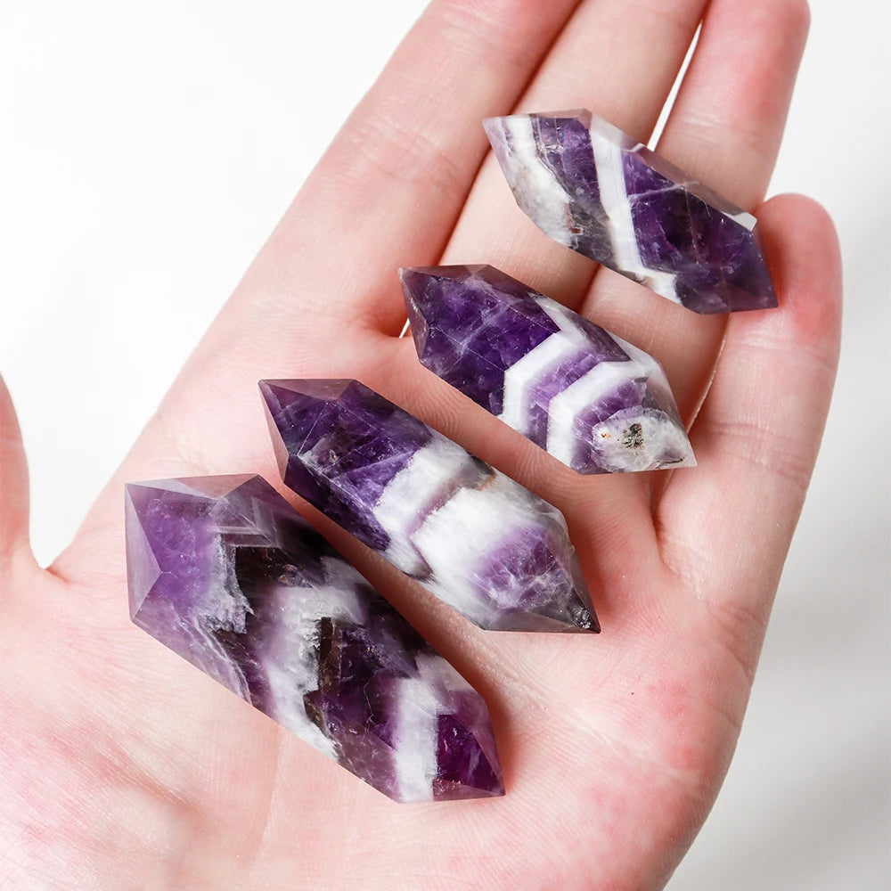 1PC Natural Crystal Amethyst Double Point Wand Healing Quartz Stone Energy Quartz Home Decoration