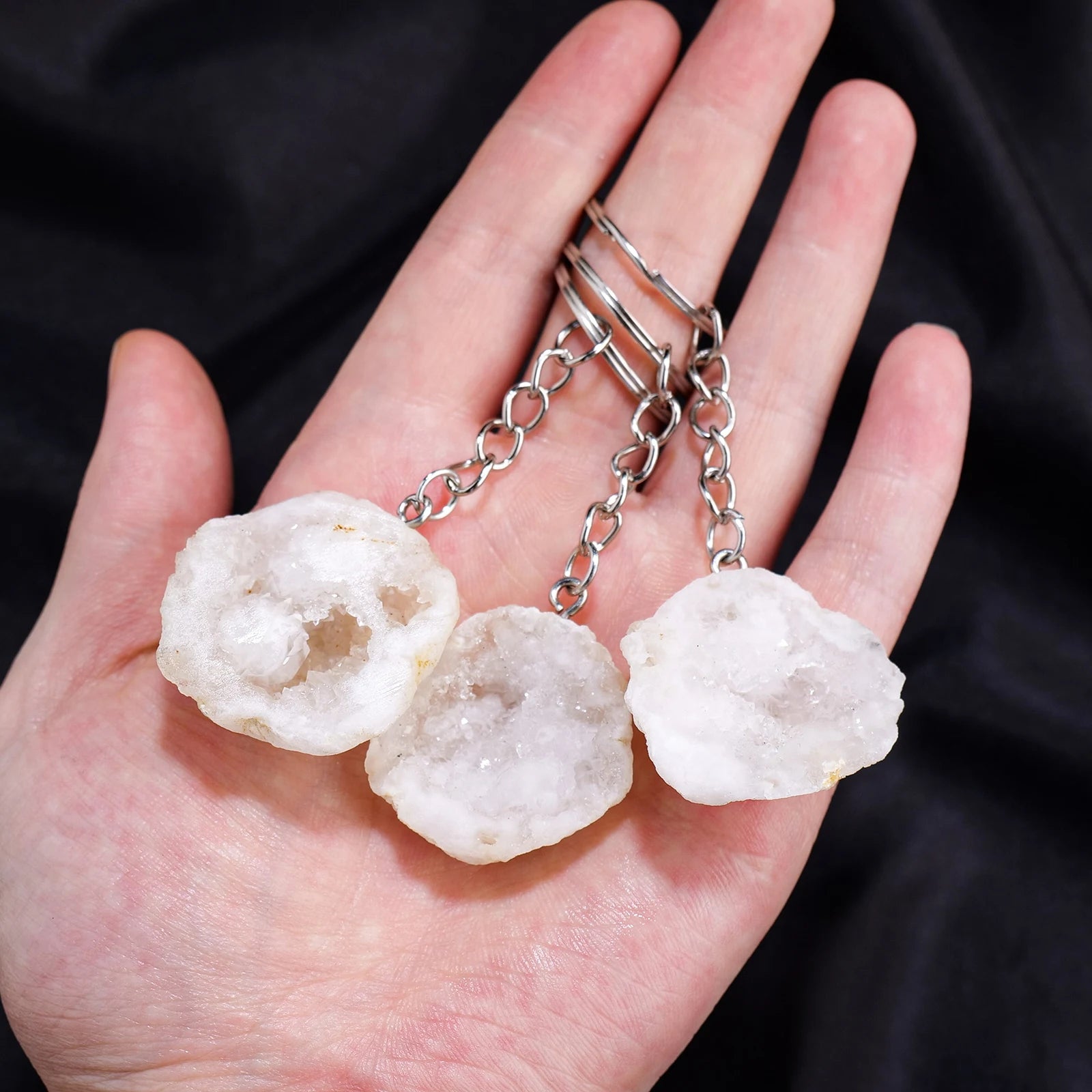 1PC Natural Gem Stone Keychains Clear Quartz Cluster White Agate Cave Key Chain For DIY Car Key Rings Chains