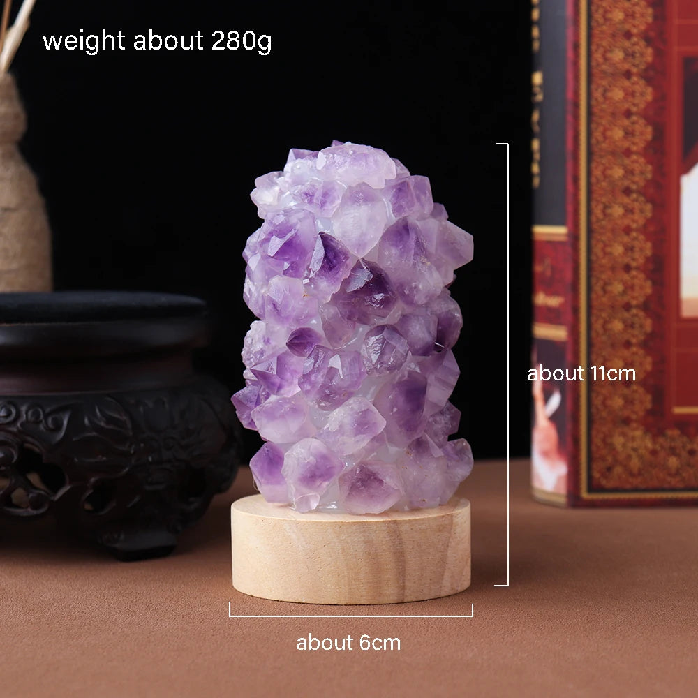 1pc Crystal Wishing Lamp Natural Amethyst Tooth Flower Dim Light USB Interface With Switch Crystal Decoration