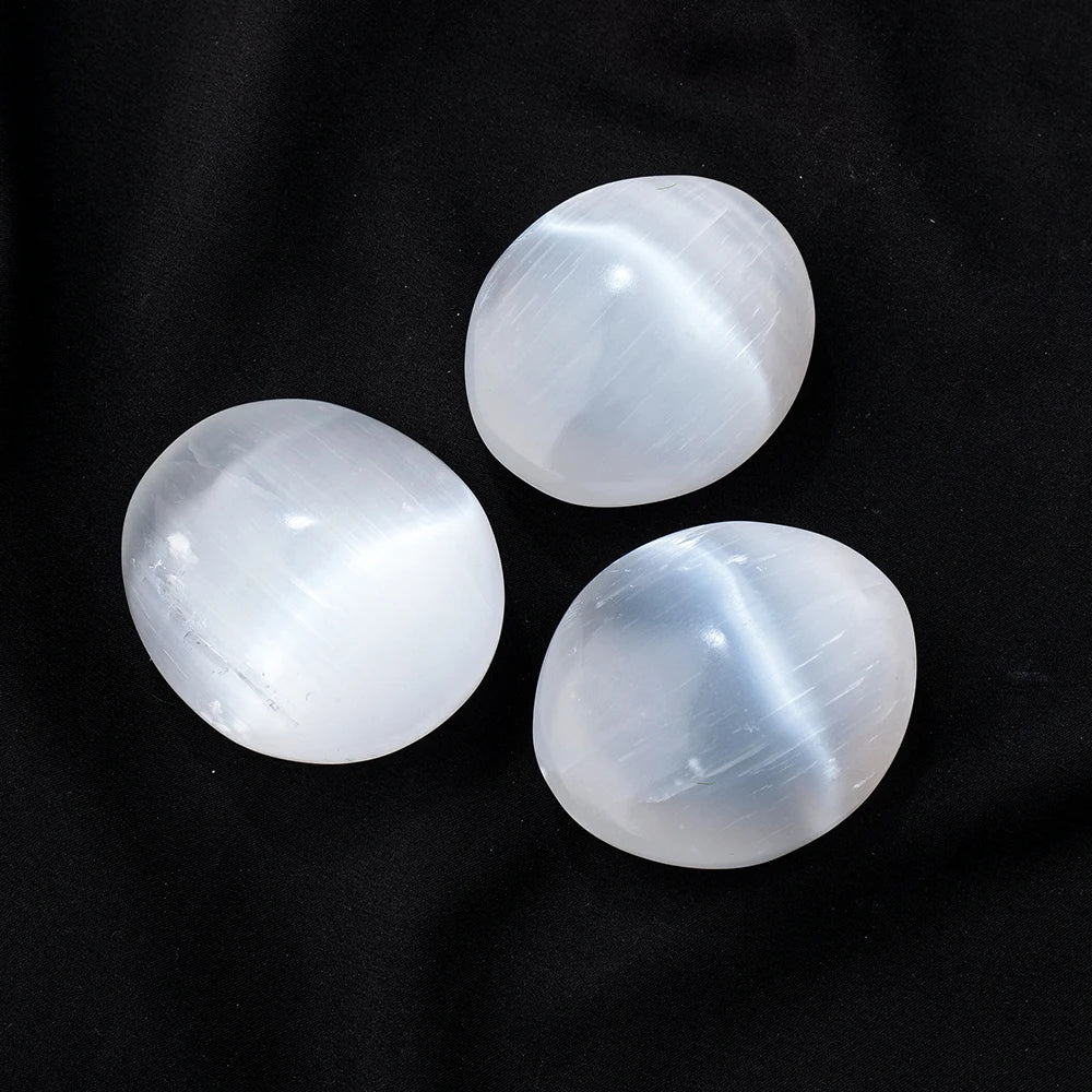 Natural White Selenite Crystal Palm Worry Stone Healing Crystals Mineral Palm Gemstone Hand Massage Tools