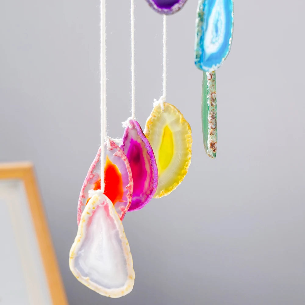 Natural Crystal Agate Windchime Reiki Healing Gemstones  Pendant Crystal Wind Chime Home Garden Wall Room Ornament Decor