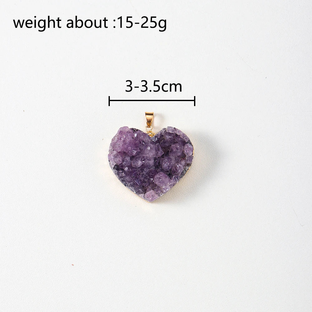 1pc Natural Healing Gemstones Pendant Electroplated Gold Edge Amethyst Heart Shape Necklace Charm Quartz Women Jewelry Gift