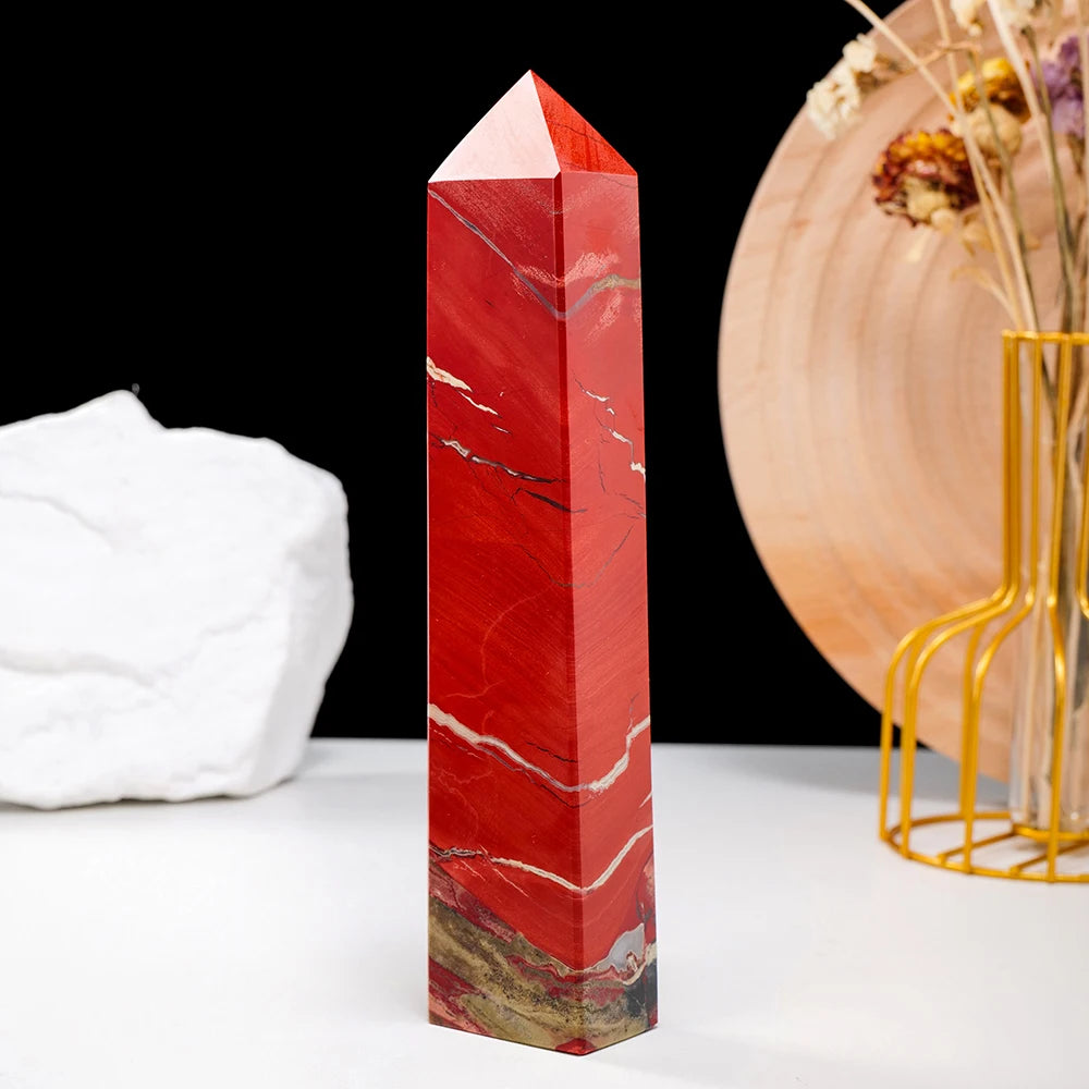 Big Wand Natural Crystal Stone Red Jasper Crystal Point Magic Tower Polishing Crystal Quartz Mine Energy Ore For Healing Decor