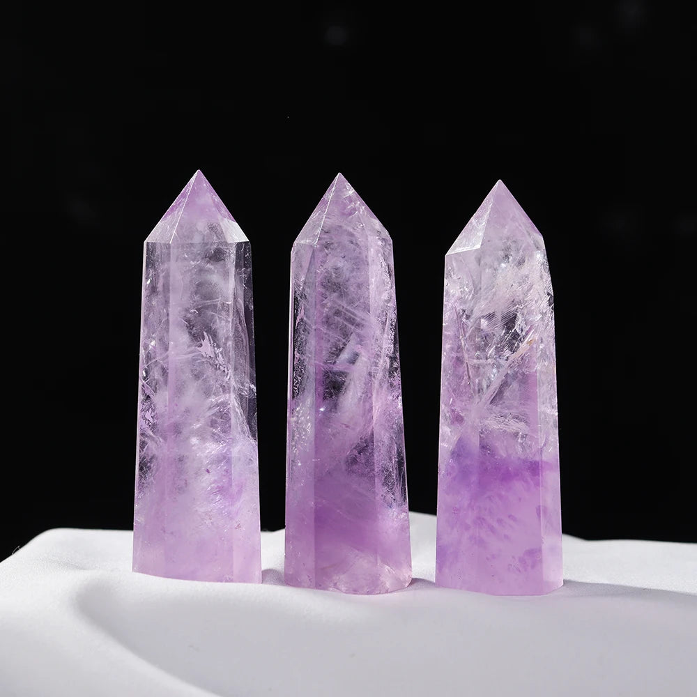 1pc Natural Brazilian Amethyst Hexagonal Column Energy Crystal Tower Improves Interpersonal Relationship Gem Decoration