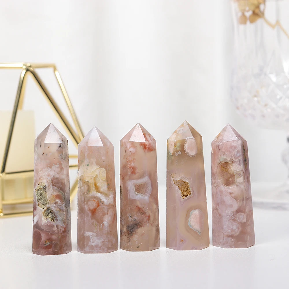 1PC Natural Crystal Cherry agate Point Healing Crystal Quartz Tower Healing Wand Stone Meditation Stone Energy Gem Home Decor