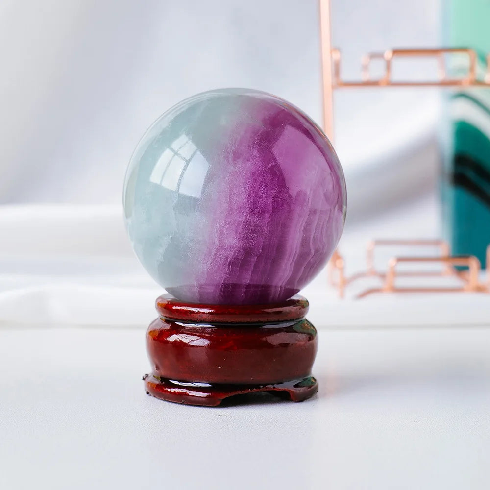 Natural Watermelon Fluorite Crystal Ball  Purple Green Fluorite Polished Sphere Lnterior Home Decoration