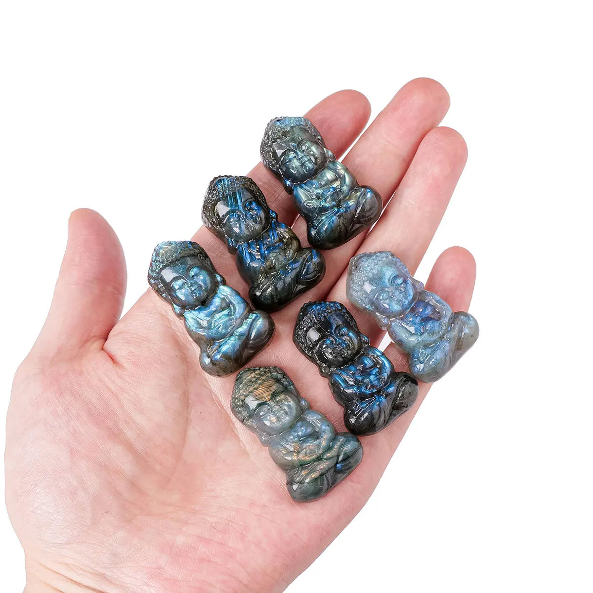 1PC Natural Crystal Healing Stone Baby Buddha Figurines Labradorite Stone Crafts Decorative Divination Magic Home Decor