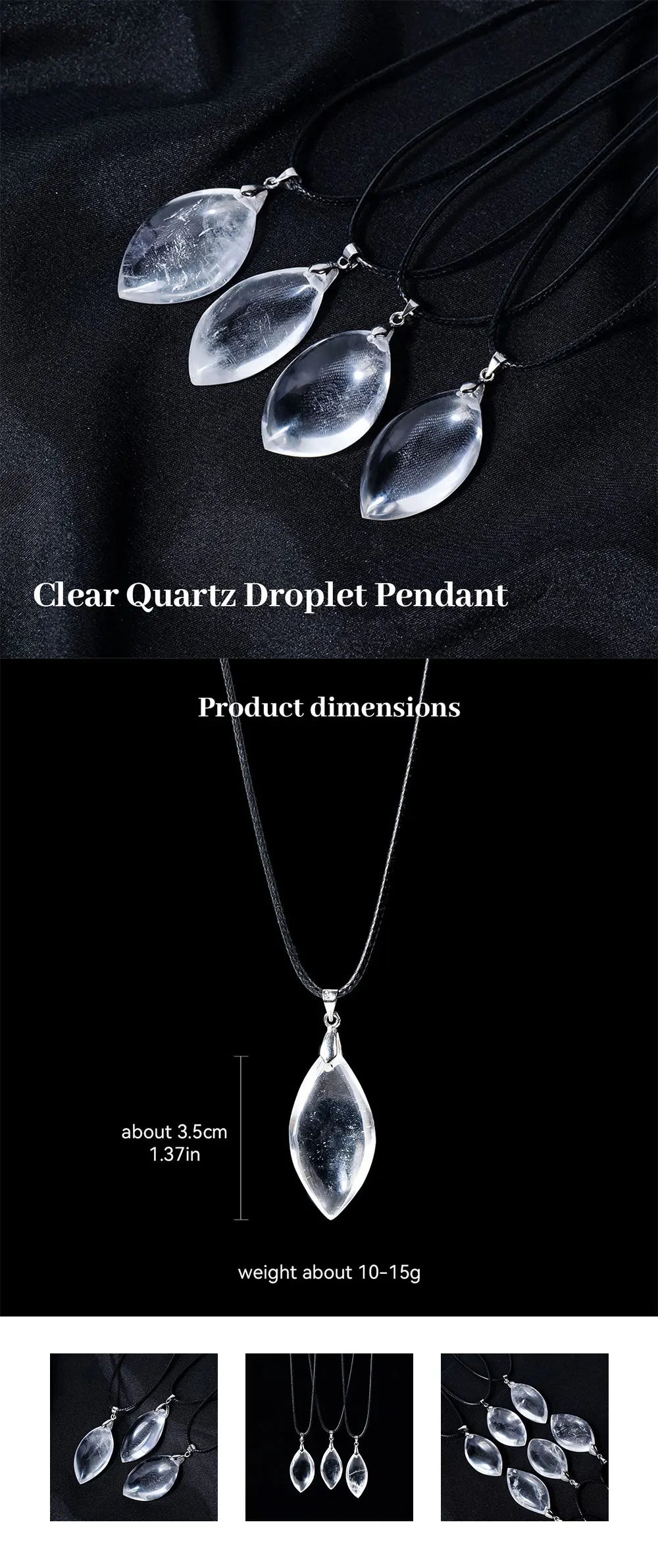 1PC Natural Clear Quartz Droplet shaped Gemstone Pendant Energy Healing Crystal Charms Necklace For Women Gift